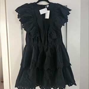 H&M Black Eyelet Tiered Ruffle Mini Dress